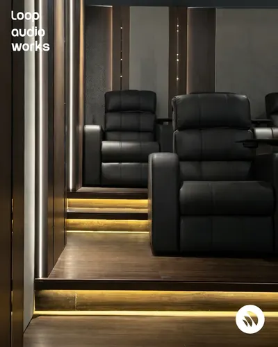 Private cinema — frame 3 of the home theatre installation by Loop Audio Works, South India.