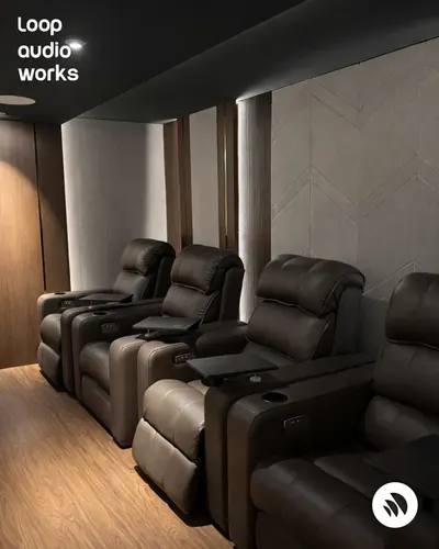 Private cinema — frame 5 of the home theatre installation by Loop Audio Works, South India.